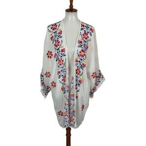 Lana Yossi Kimono Coverup OS White Floral Embroidered Boho Resort